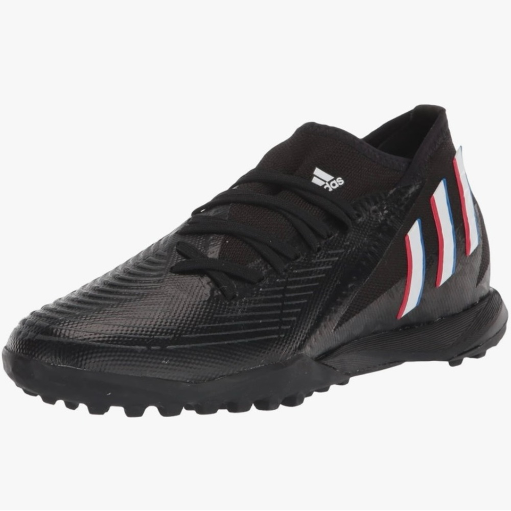 Adidas Black Turf Shoes with Multicolor Stripes